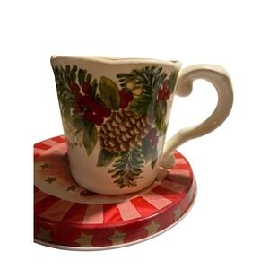 Maxcera Christmas Mug Pinecone Holly Berries Ceramic Coffee Cup 20 oz